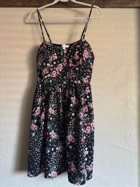 bailey blue Black Floral Spaghetti-Strap Dress with Pink Roses